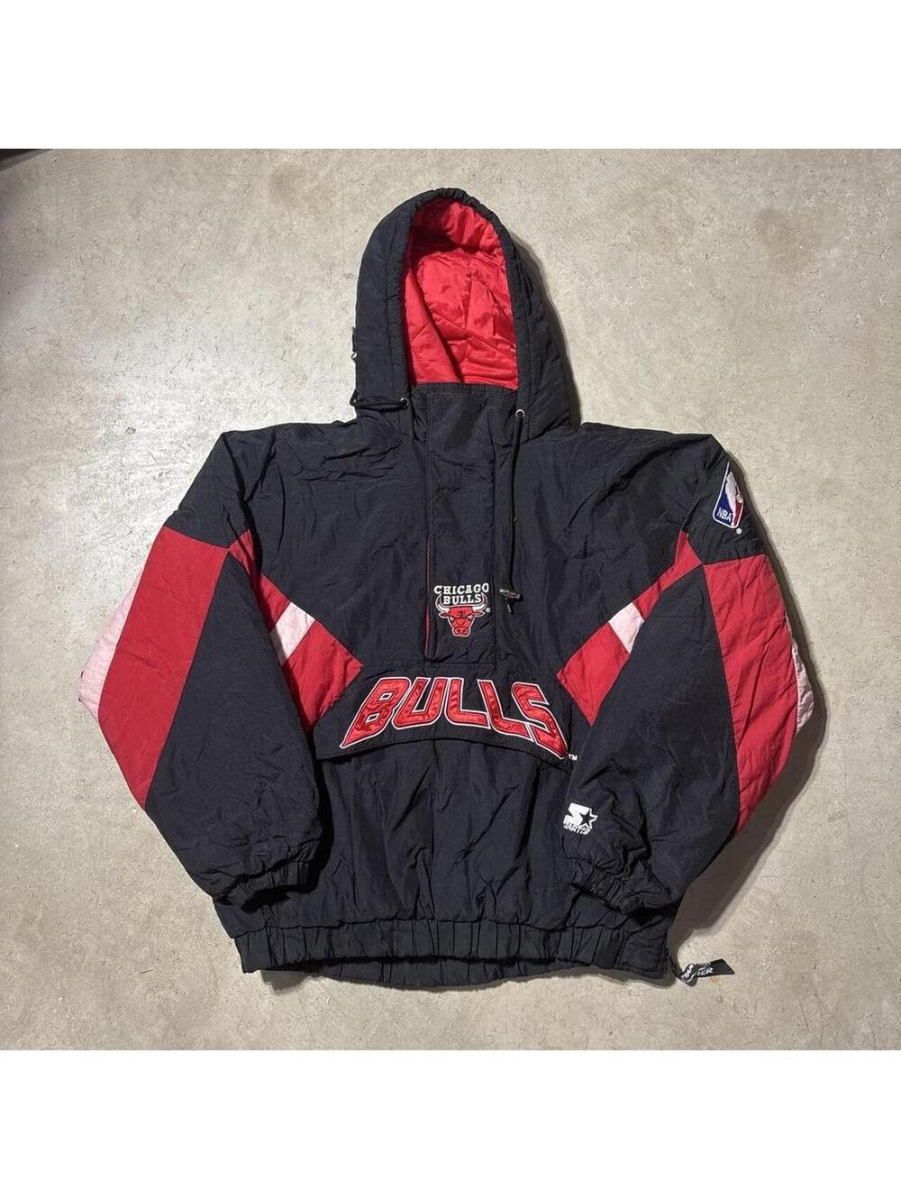 Vintage 90s Starter Chicago Bulls Hooded Pullover Jacket Mens L NBA